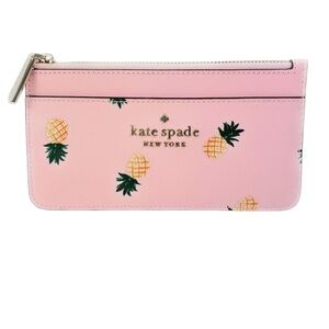 NWOT Kate Spade New York Large Slim Card Holder Pineapples Pink Gold Hardware